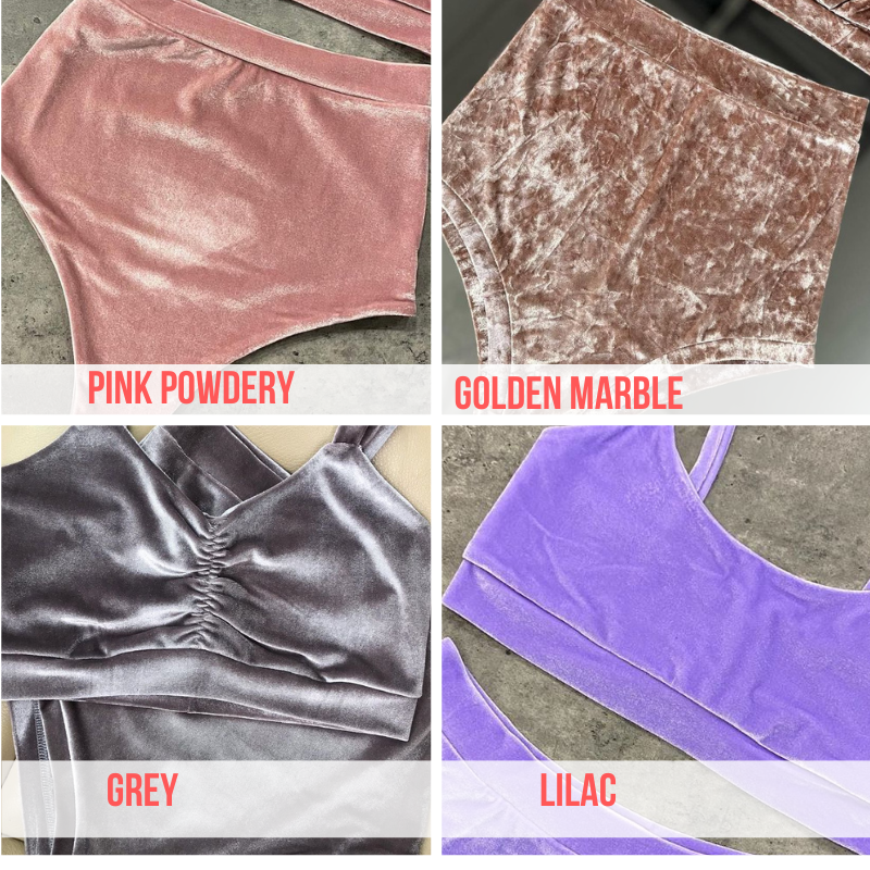 Pole dance velvet top with straps and shorts with garter