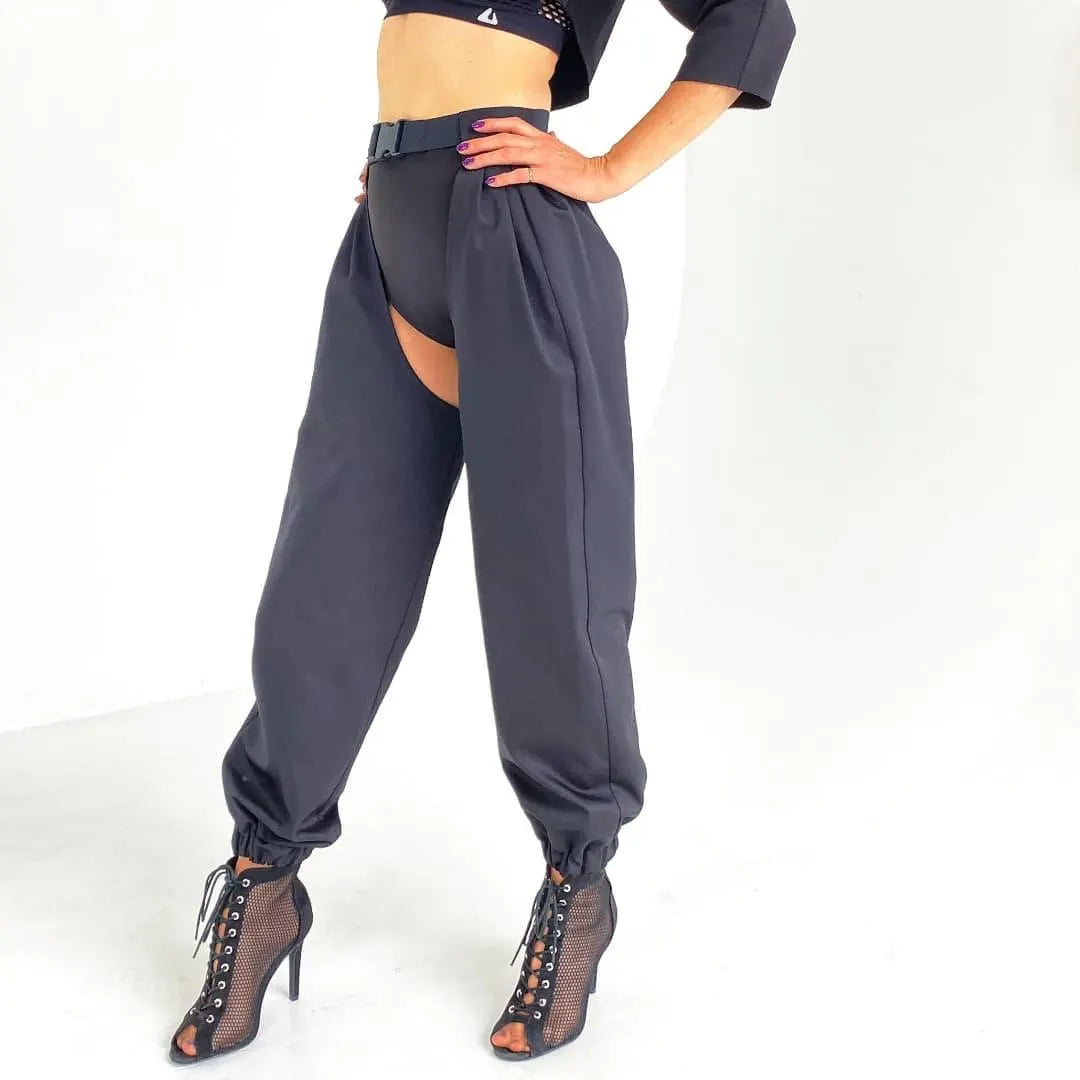 High waisted women's wide chaps, Womens chaps pants for twerk and rave