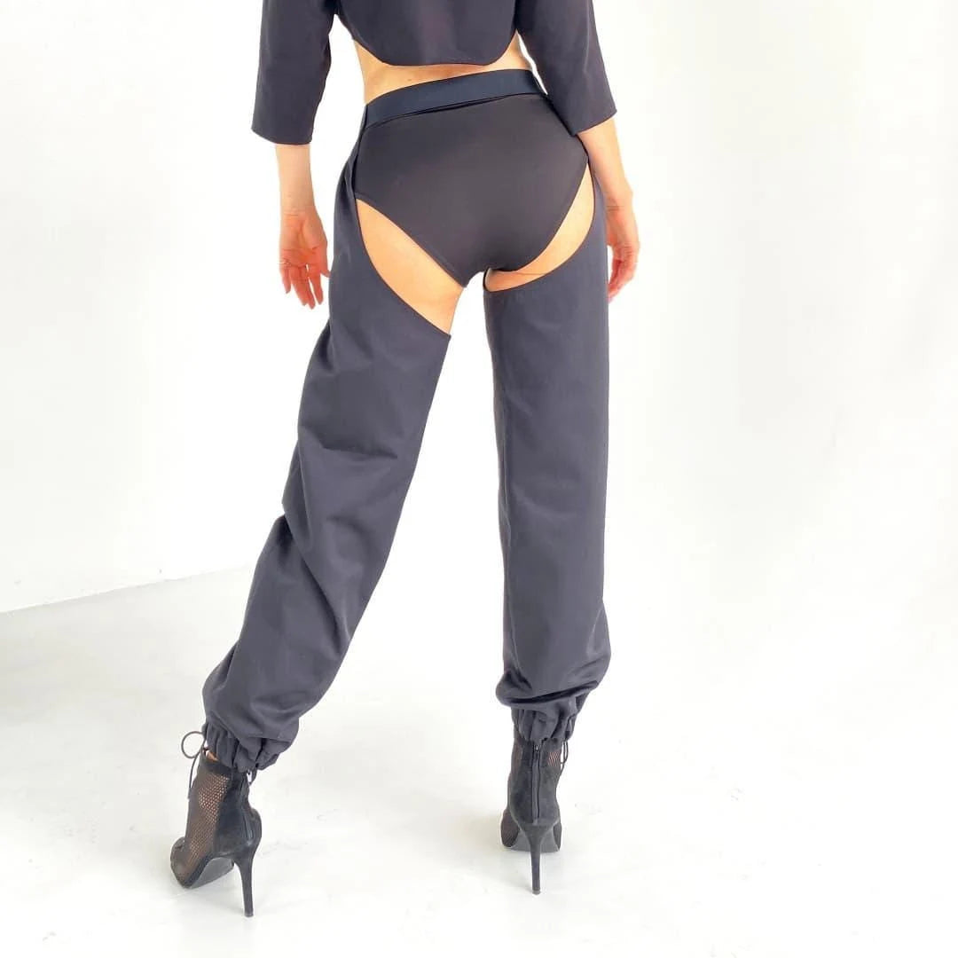 High waisted women's wide chaps, Womens chaps pants for twerk and rave