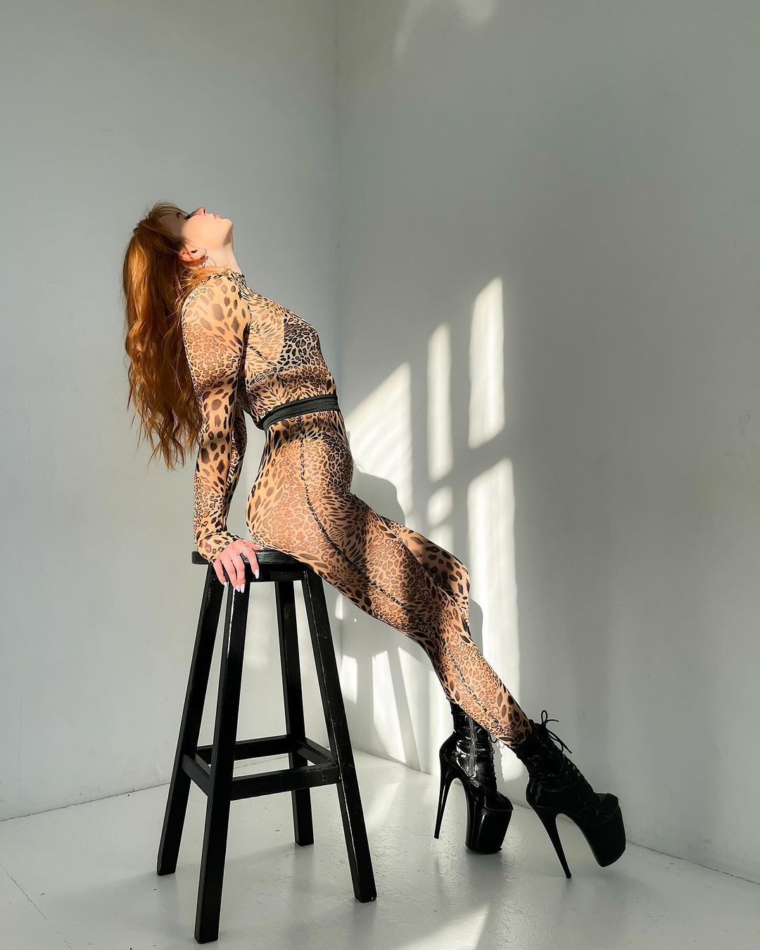 Leopard print transparent mesh catsuit