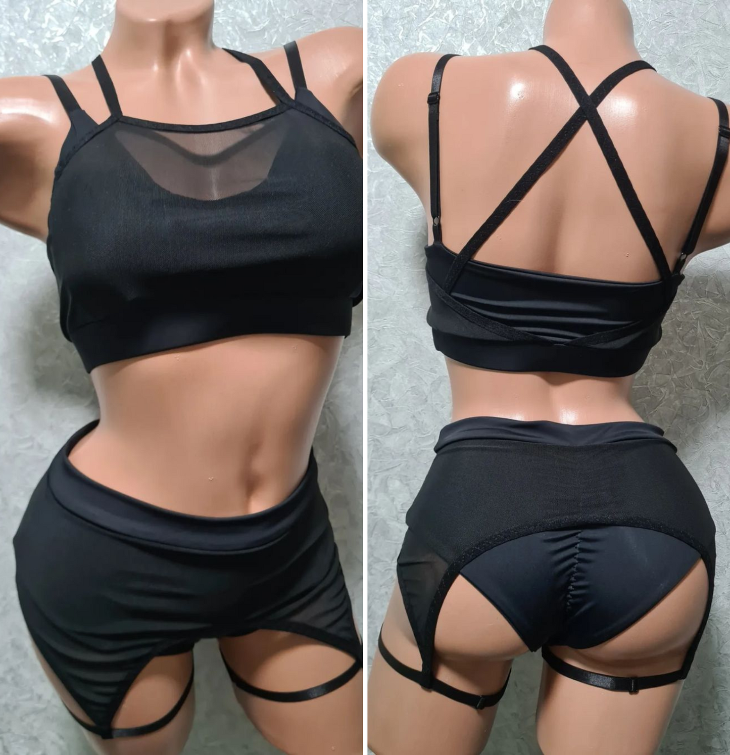 Pole Dance Kostüm mit Strumpfgürtel