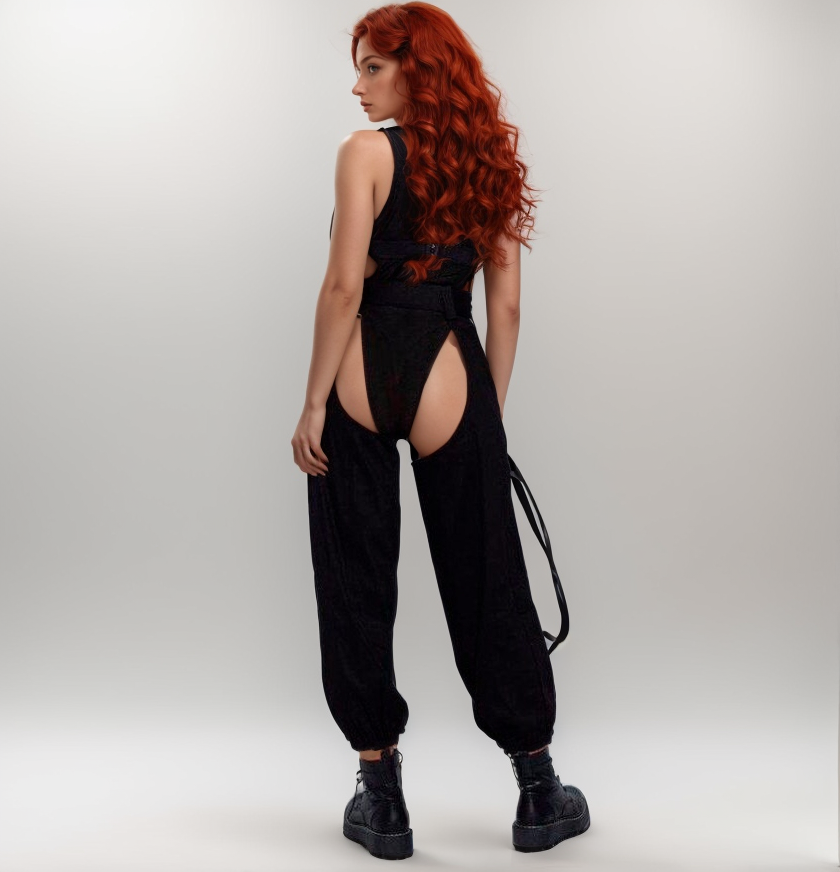 High waisted women's wide chaps, Womens chaps pants for twerk and rave