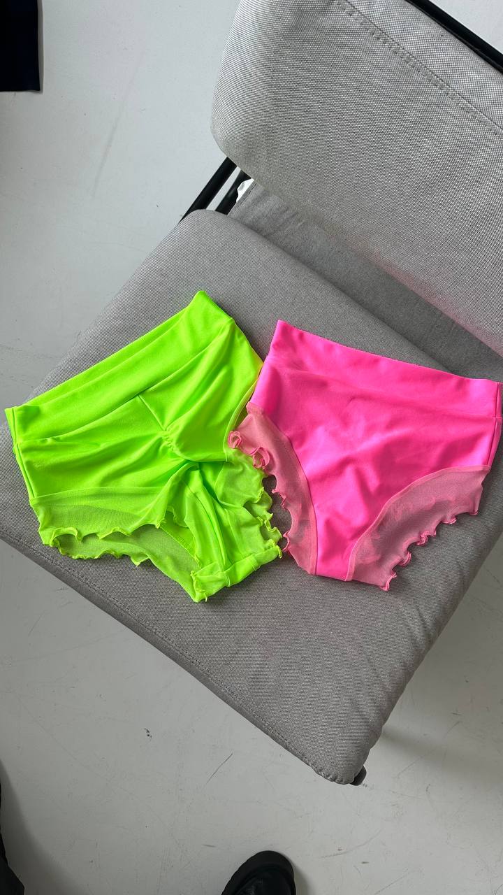 High waisted booty shorts with cute ruffles and mesh long sleeve crop top, Hot pants, Festival outfit