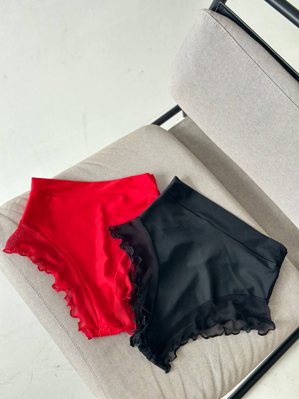 High waisted booty shorts with cute ruffles and mesh long sleeve crop top, Hot pants, Festival outfit