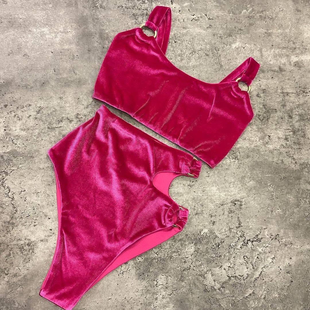 Velvet polewear with decorative rings, Exotic dance wear