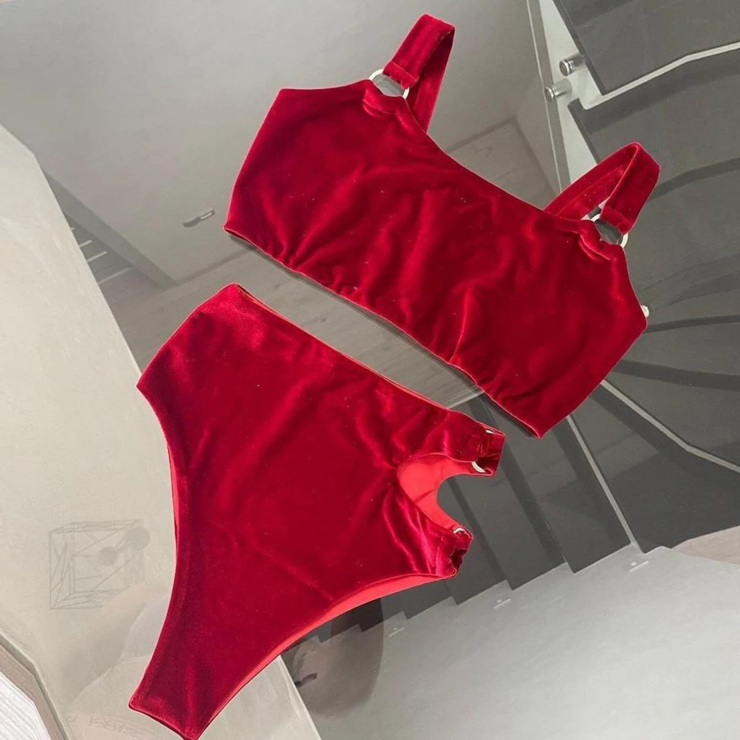Velvet polewear with decorative rings, Exotic dance wear