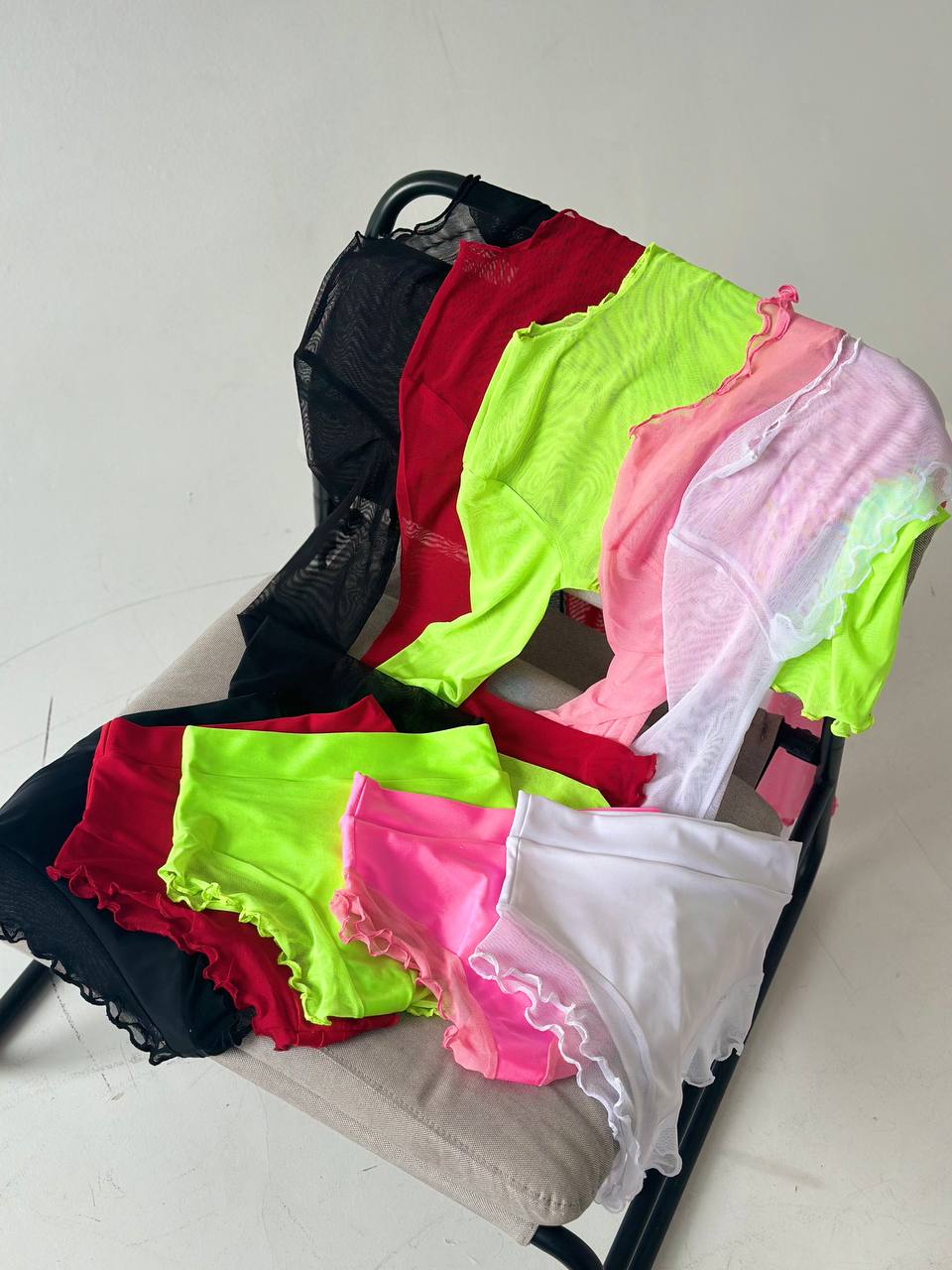 High waisted booty shorts with cute ruffles and mesh long sleeve crop top, Hot pants, Festival outfit