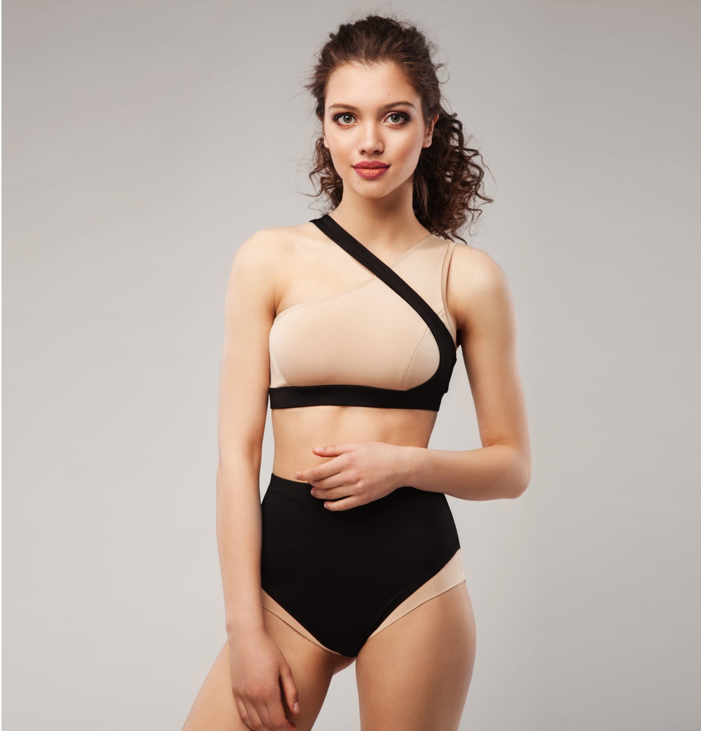 Nude and black pole dance costume