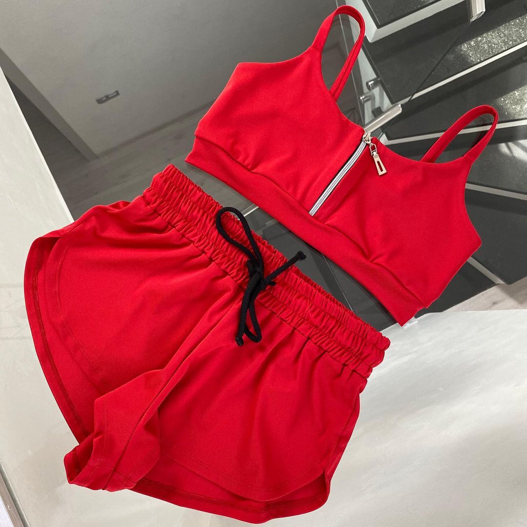 Red twerk shorts