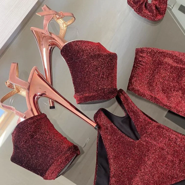 Lurex red Pleaser shoe protectors