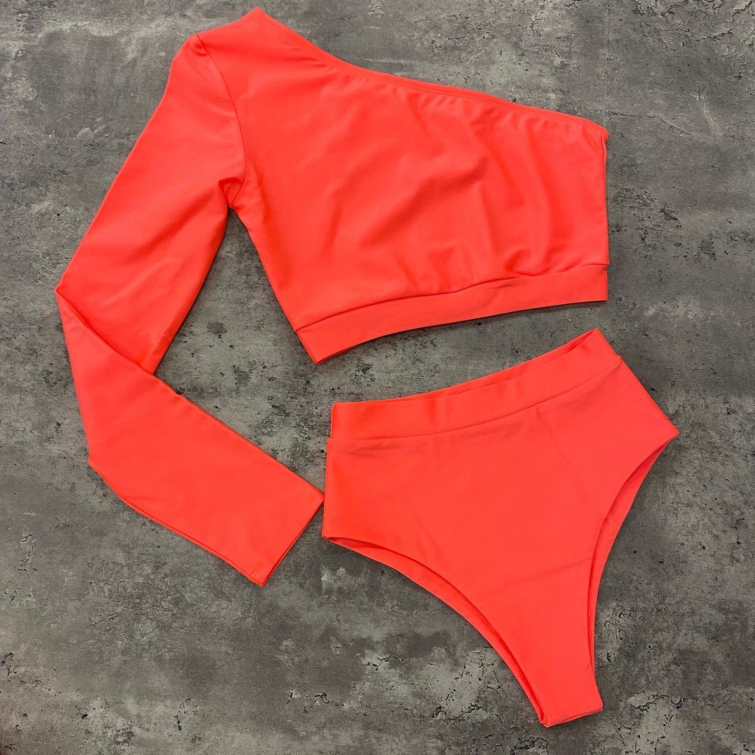one shoulder top long sleeve and middle waisted panties