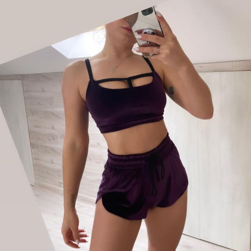 Pole dance velvet top with straps and shorts