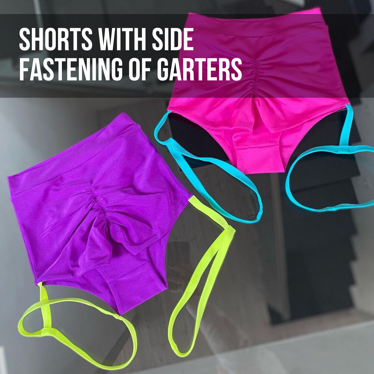 Pole dance shorts with contrast color garters