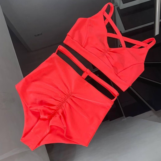Top with straps and sexy belt over shorts and scrunch booty shorts