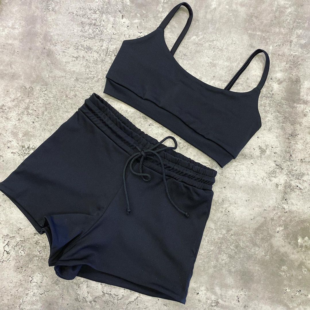 Black Сheeky booty shorts and basic top