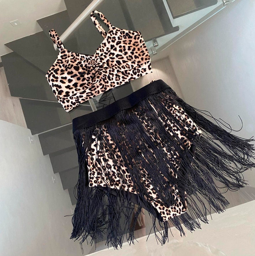 Black Pole dance fringe skirt