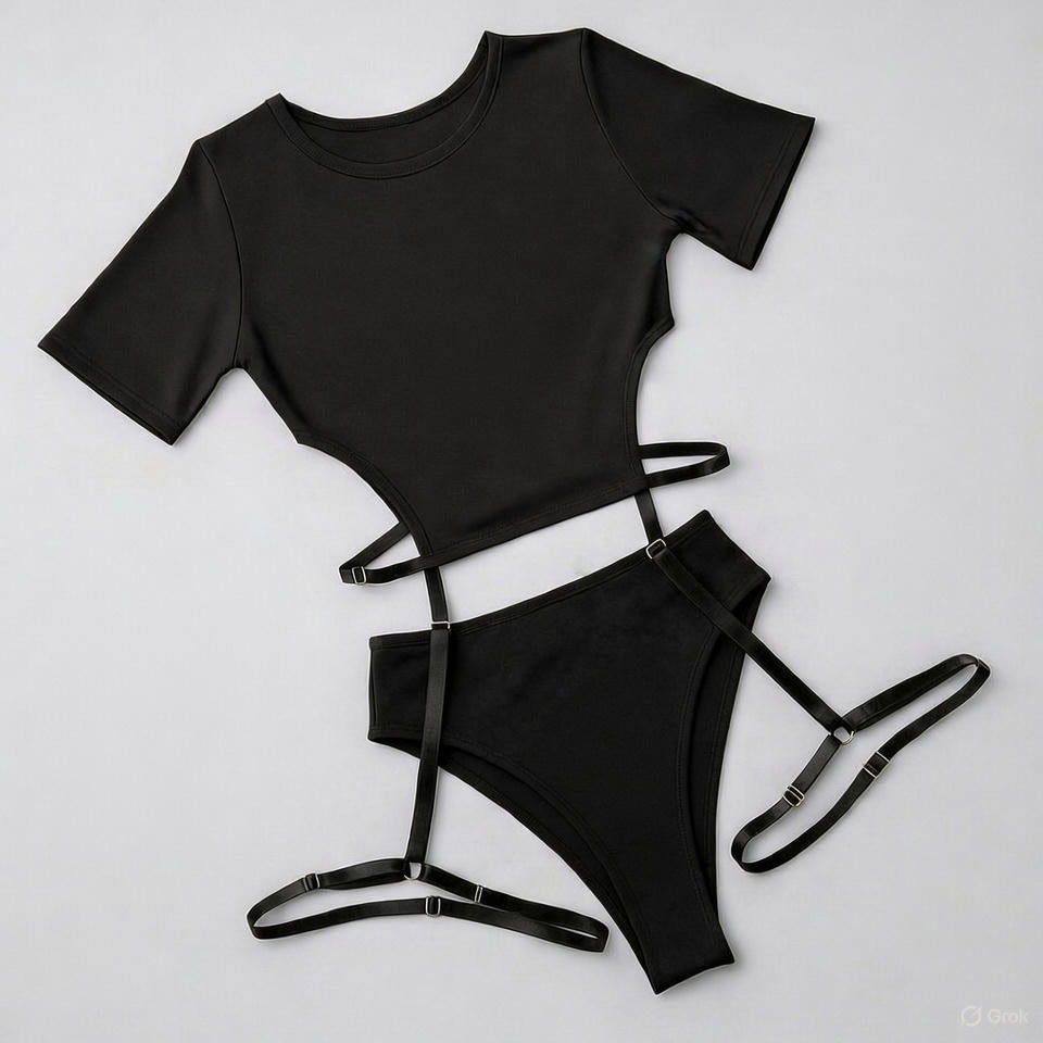 T-shirt with long garters for pole dance and twerk
