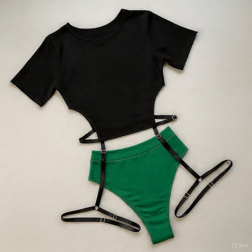 T-shirt with long garters for pole dance and twerk