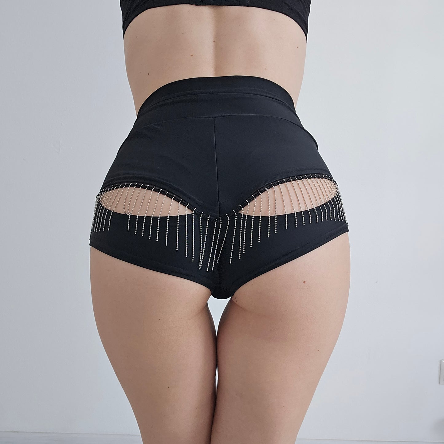 Metallic Fringe Booty Shorts with Slits Festival, Rave & Pole Dance Outfit