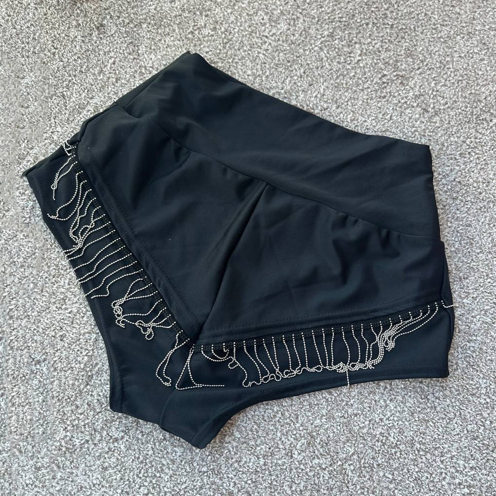 Metallic Fringe Booty Shorts with Slits