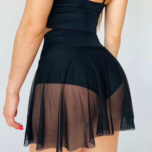 Dance shorts with translucent skirt