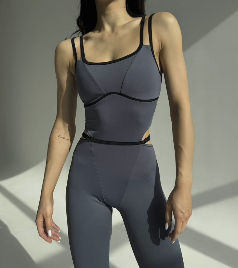 Gray Spandex jumpsuit, Workout jumpsuit, Yoga clothes