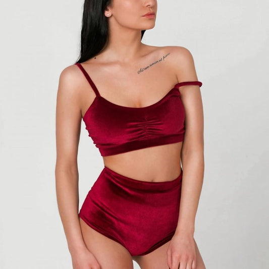 Pole dance wear velvet with gathering on the chest and high waisted shorts