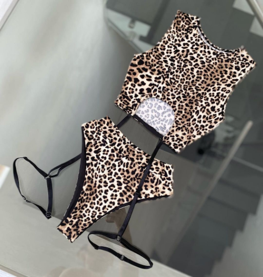 Leopard Stripper outfit with garters