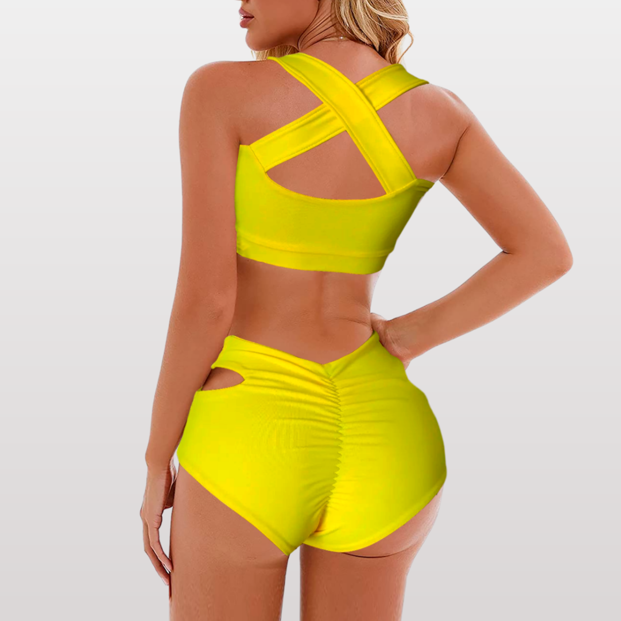 Yellow pole dance outfit with best support of bust and side cut-out panty