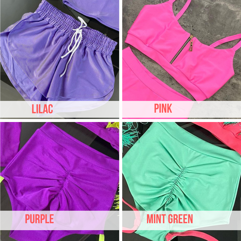 Set front zip sports bra and shorts