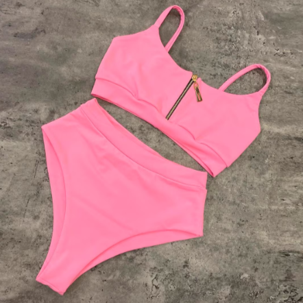 Pink dance wear set front zip sports bra and shorts