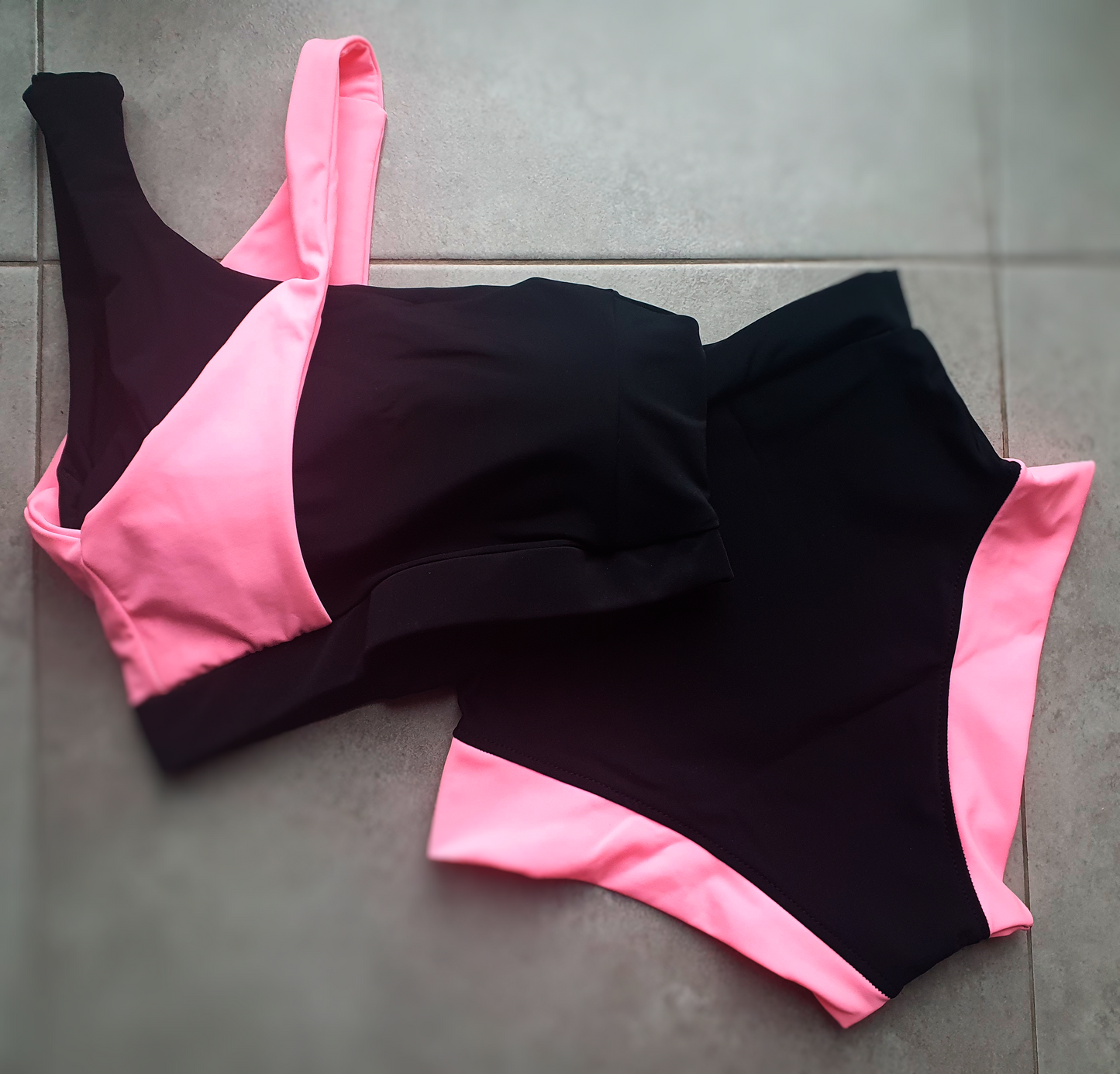 Pink and black pole dance costume 