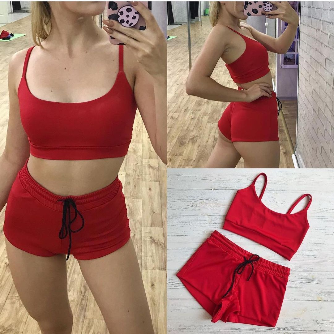 Red Сheeky booty shorts and basic top
