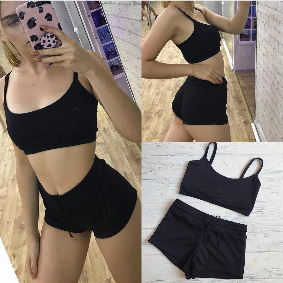 Black Сheeky booty shorts and basic top