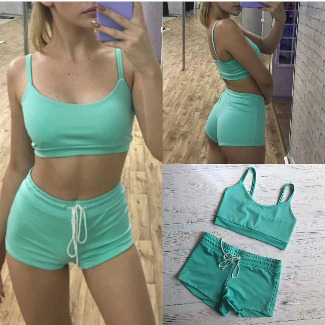 Mint green Сheeky booty shorts and basic top