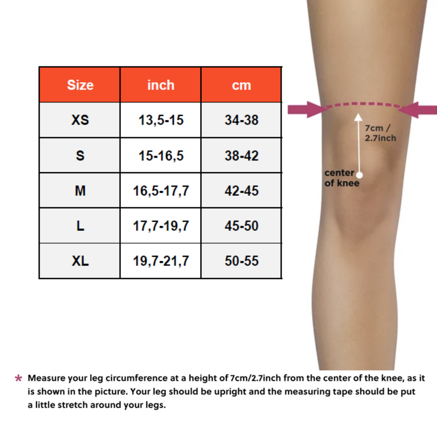 size chart knee pads